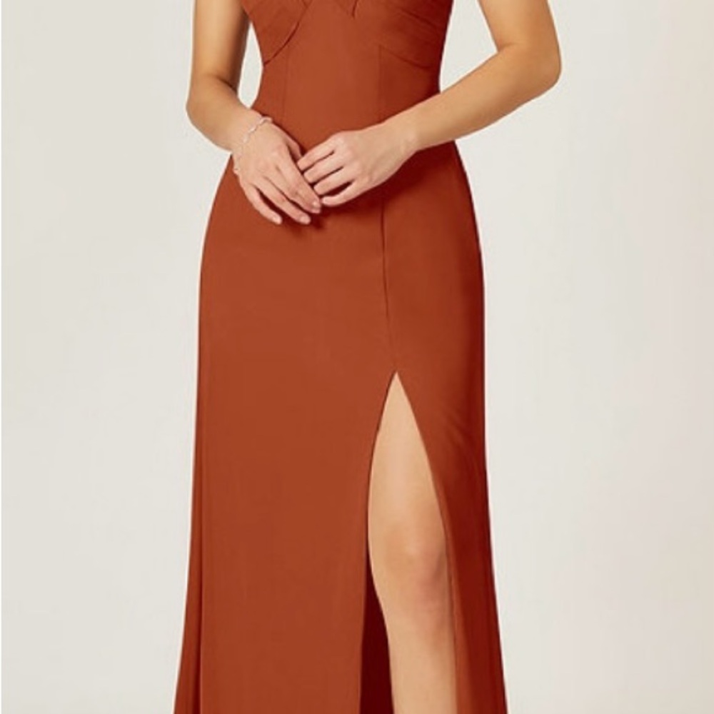 Azazie Rust Orange Evening Gown with Thigh Slit